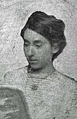 Black and white newspaper image of a young Isabel Andreu de Aguilar.