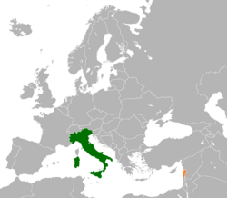 Карта, показваща местоположенията на Италия и Ливан