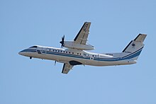 A Bombardier Dash 8, modified to act as a Maritime Patrol Aircraft, in Japanese Coast Guard service. JA720A Dash 8 Japan Coast Guard (7581978910).jpg