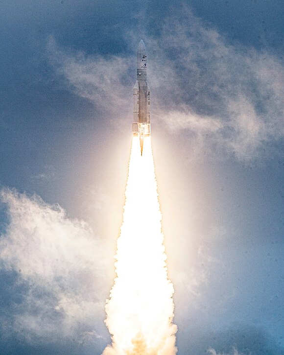 Ariane 5 flight VA256 lifts off from Kourou with the James Webb Space Telescope on 25 December 2021.