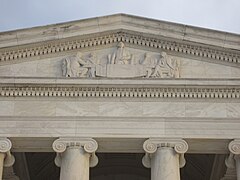 The Jefferson Memorial's pediment features an Adolph Alexander Weinman sculpture of the Committee of Five.