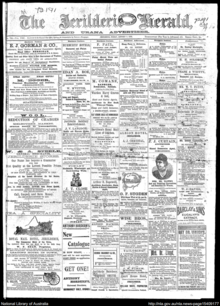 Front cover of the newspaper showing articles and advertising