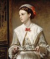 歐洲油畫中的茶盤 The Waitress，英國John Robert Dicksee所繪