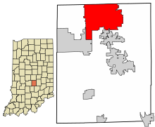 Johnson County Indiana Incorporated and Unincorporated areas Greenwood Highlighted 1829898.svg