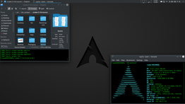 Konsole, KDE's terminal application, and Dolphin, KDE's file manager, two of KDE's core applications KDE Arch.png