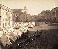 Russian army in Warsaw during martial law 1861 K Beyer - Plac Zamkowy z namiotami wojska rosyjskiego (1861).jpg