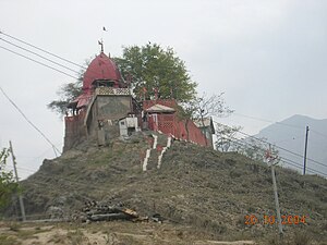 The Jwala Mukhi Mandir in Khrew, located in the Indian-administered union territory of Jammu and Kashmir, hosts the Jwalamukhi Mela annually that is celebrated by both Kashmiri Hindus and Kashmiri Muslims. The joint celebration of religious festivals by both Kashmiri Hindus and Kashmiri Muslims in the Kashmir Valley is said to be an emblem of the spirit of Kashmiriyat. Khrew.jpg