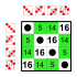 Klein four-group; Cayley table; subgroup of S4 (elements 0,5,14,16).svg