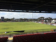 View of the Melbourne CBD from the Mark Viduka Stand. Knights Stadium east.jpg