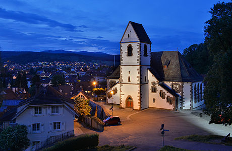 Germanus Church at dusk in Lörrach, Germany
