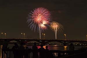 手賀大橋と花火（2014年8月2日）