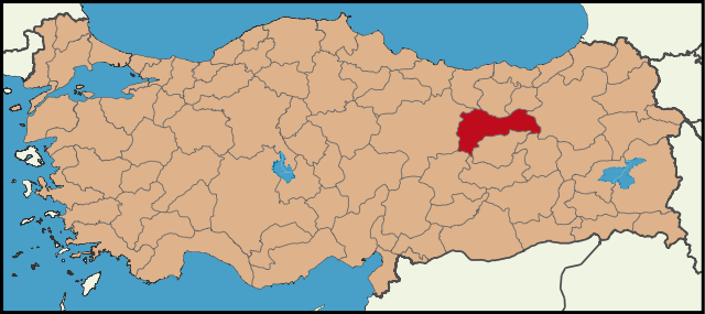 Localização da província de Erzincan na Turquia