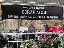 Corbyn speaking at a demonstration to end the Atos Work Capability Assessment in September 2013 London September 28 2013 012 Jeremy Corbyn speaking at ATOS Demo.jpg