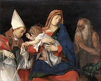 Madonna dan Anak dan Para Santo Karya Lorenzo Lotto. sekitar 1508