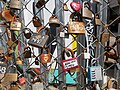 Love locks opposite Shoreditch High Street railway station in Shoreditch.