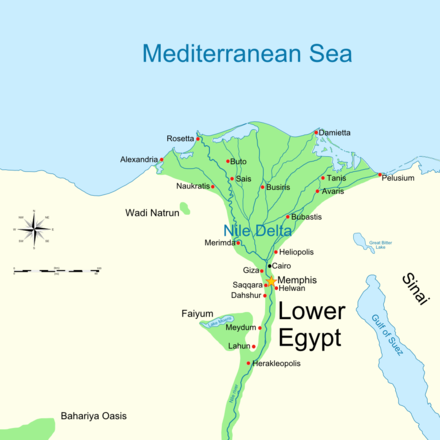 Map of Lower Egypt, and location of the Faiyum oasis
