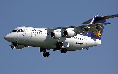 An Avro RJ85. BAE Systems Regional Aircraft still leases a large number of these jets. Lufthansa.rj85.arp.jpg