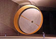 MSL's parachute is 16 m (52 ft) in diameter. MSL parachute.jpg