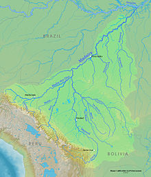 Madeira River watershed; Guapore river is in the east. Madeirarivermap.jpg