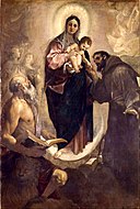 盧多維科·卡拉齊的《在聖傑羅姆及聖方濟各中的聖母》（Madonna tra i santi Girolamo e Francesco），219 × 144cm，約作於1590年。[33]