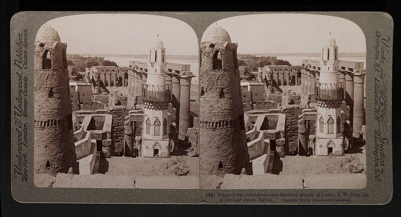 File:Magnificent desolation--the deserted temple of Luxor, S.W. from top of the first pylon, Egypt (48) (1904) - front edited - TIMEA.jpg