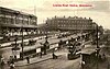 A Manchester Corporation Tramways tram in front of Manchester London Road station in the 1900s.