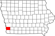 Map of Iowa highlighting Mills County.svg
