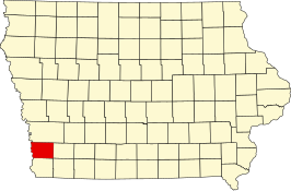 Locatie van Mills County in Iowa