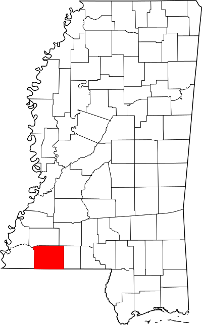 Locatie van Amite County in Mississippi
