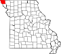 Harta statului Missouri indicând comitatul Atchison