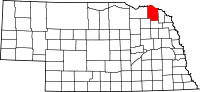 シーダー郡の位置を示したネブラスカ州の地図