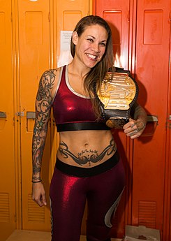 Mercedes Martinez with the Shimmer Championship belt (2016)