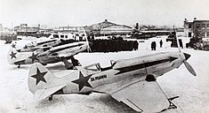 Самолёт МиГ-3 в зимнем камуфляже. На таких МиГ-3 полк формировался в 1941 году.