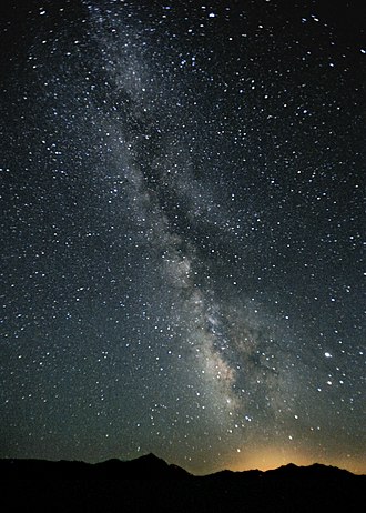 A view of the Milky Way toward the constellation Sagittarius (including the Galactic Center), as seen from a dark site with little light pollution (the Black Rock Desert, Nevada), the bright object on the lower right is Jupiter, just above Antares Milky Way Night Sky Black Rock Desert Nevada.jpg