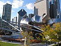 The famous Millennium Park seen from the Millennium Park Bridge in fall.