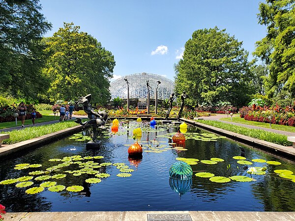 View of the Missouri Botanical Garden Climatron from the Central Axis area in 2023.