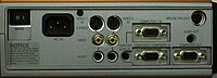 The rear panel of a Mitsubishi XD300U shows the output and input jacks which are available. Mitsubishi XD300U side.jpg