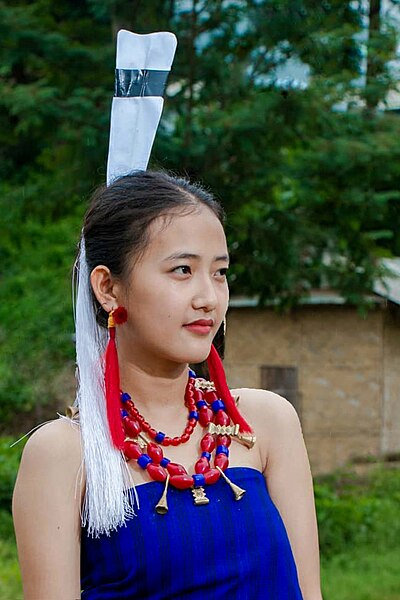 An Ao Naga girl in her traditional attire in Nagaland, Northeast India.