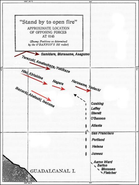 Position of Japanese and U.S. ships at 01:45 on 13 November