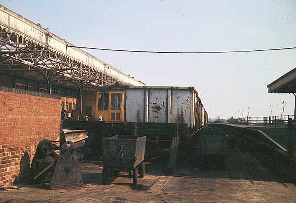 New Holland Pier station, May 1976, with coal supplies for the Humber ferry in the foreground