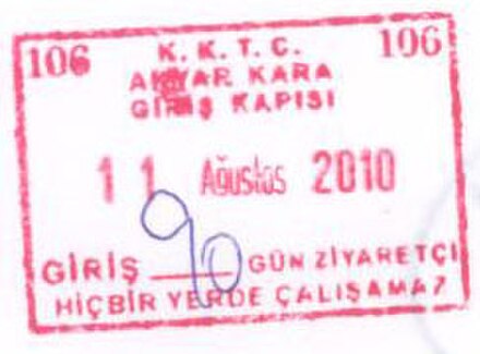 Northern Cyprus entry stamp