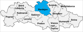 Poziția localității Districtul Bardejov