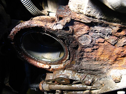 Opel engine X14NZ-rusty block near the water pump