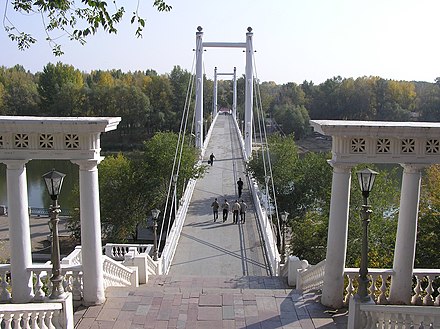 The bridge over the Ural river that spans the boundary of Europe and Asia
