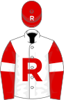 White, red 'r', red sleeves, white armlet, red cap, white 'r'