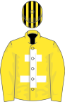 Žlutý, bílý kříž Lorraine, černo-žlutá pruhovaná čepice
