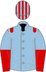 Light blue, red epaulets, halved sleeves, light blue and red striped cap