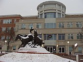 Winter snow falls in front of the main entrance to the Prince George's County courthouse at Upper Marlboro in January 2009.