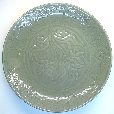 Celadon dish with a flower design