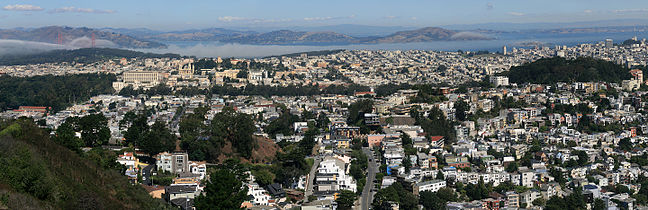 Looking north towards Haight-Ashbury, Golden Gate Park, Golden Gate Bridge, Alcatraz